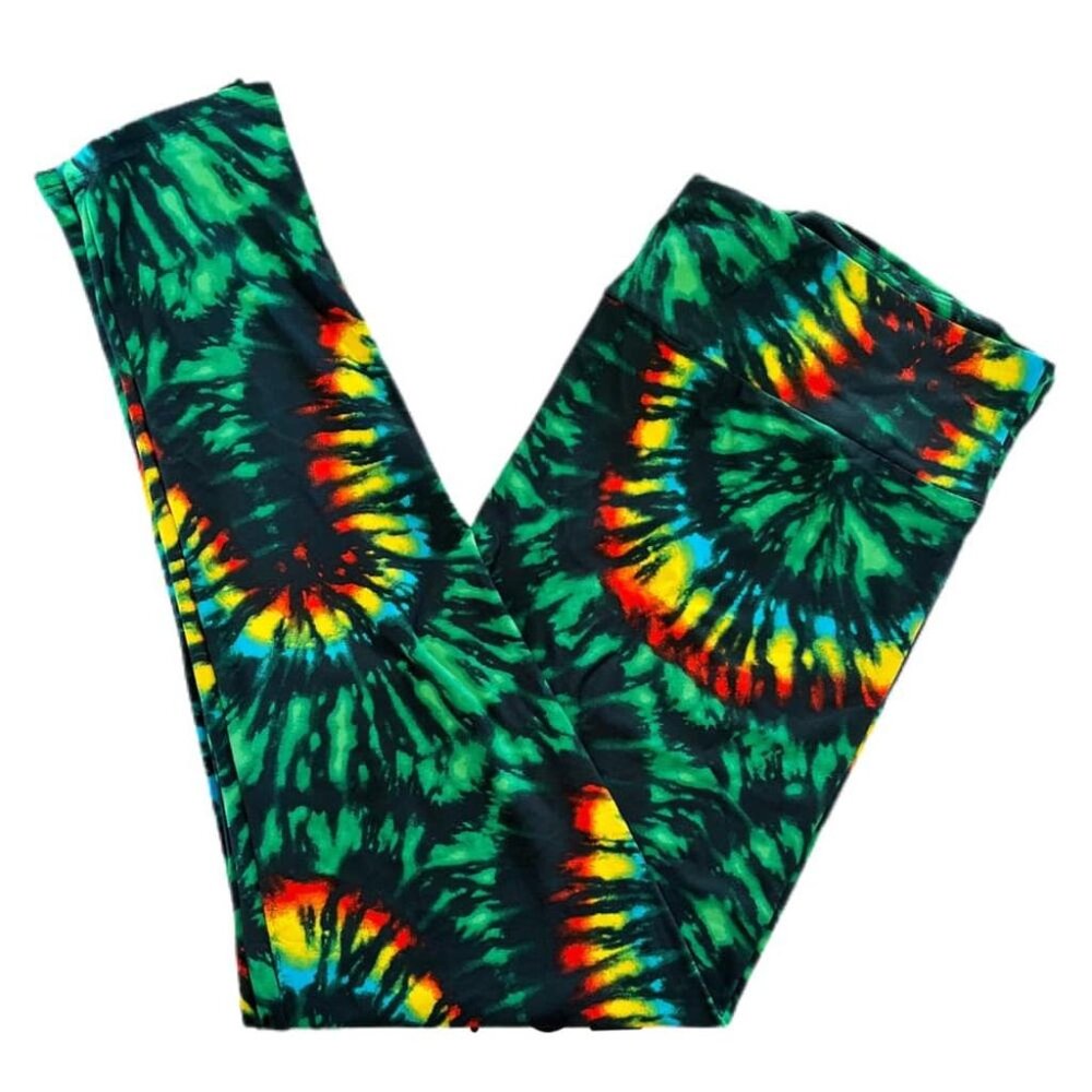 NEW LuLaRoe Tie Dye Rainbow Green Leggings TC Comfy Stretch Soft St Patrick's